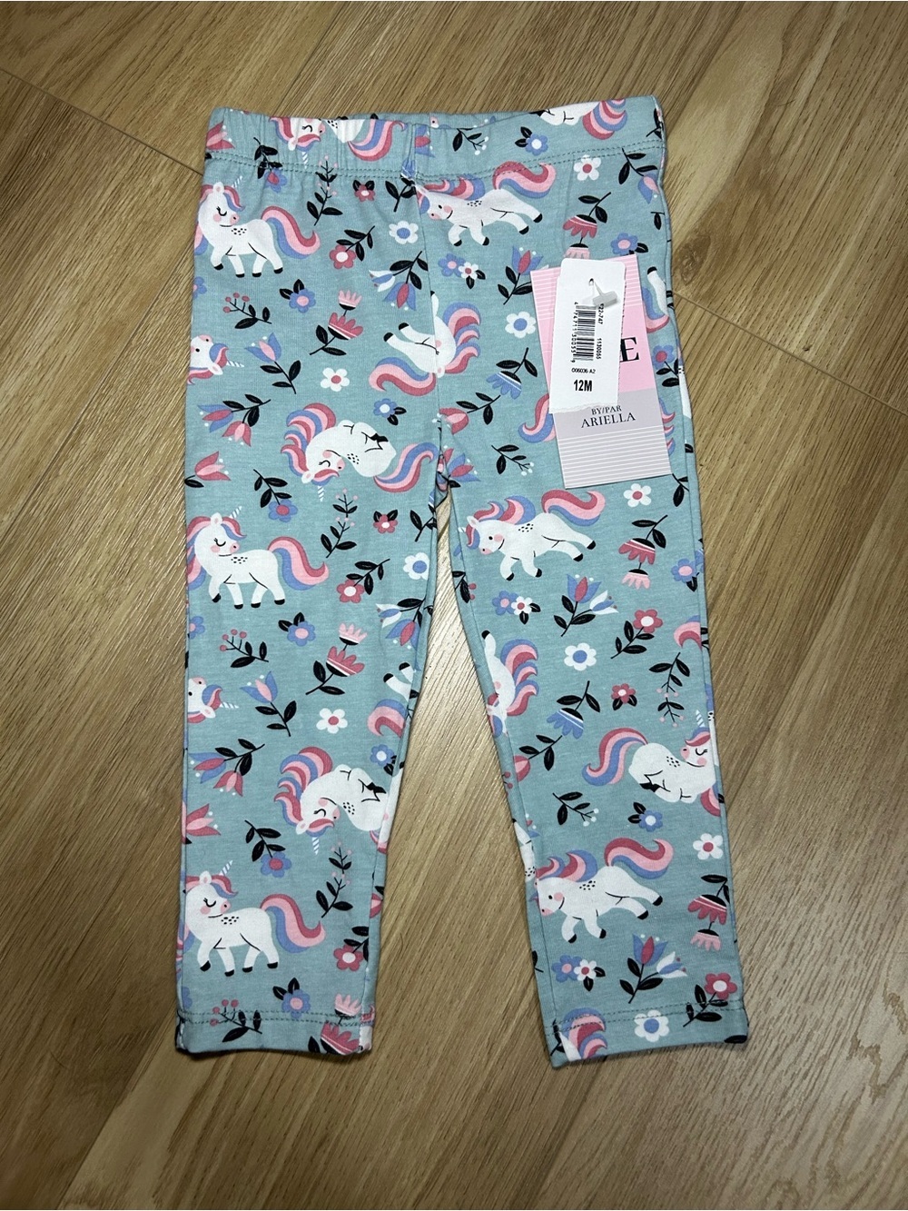 Ariella Girls' Light Blue Unicorn Print Leggings - Pink & White Accents
